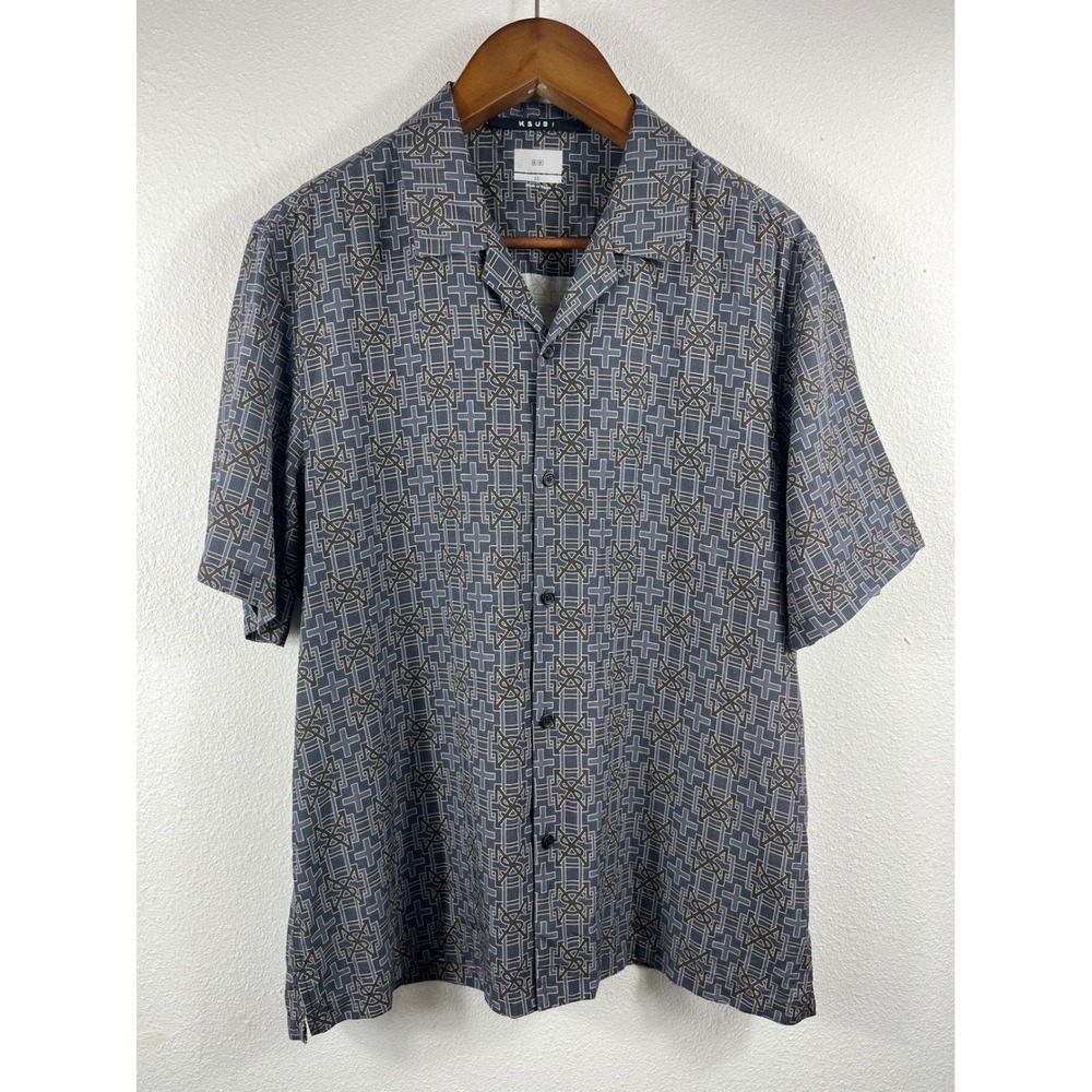 Ksubi Mens Monogram Print Tencel Short Sleeve Shirt Grey MSP24SH014 XL